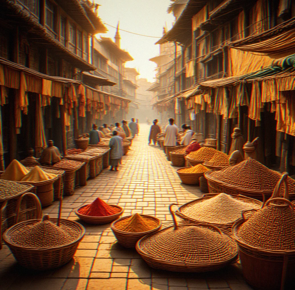 Commodity price ticker showing rapid price fluctuations for spices, textiles and metals