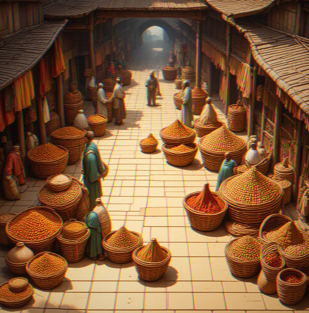 NPC merchant screen where you adjust prices and watch supply and demand shift for spices in real time