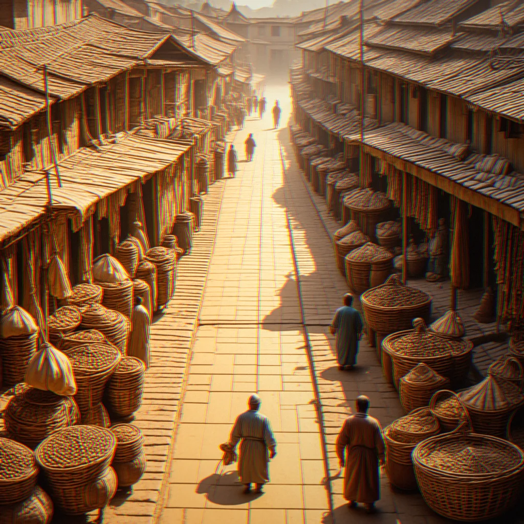 A caravan moving goods from the eastern bazaar toward the center, with a progress bar showing a couple of turns left on the journey