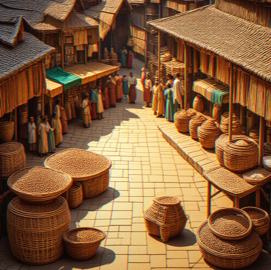 A hand-crafted bazaar with merchant stalls, storage areas, and trade routes